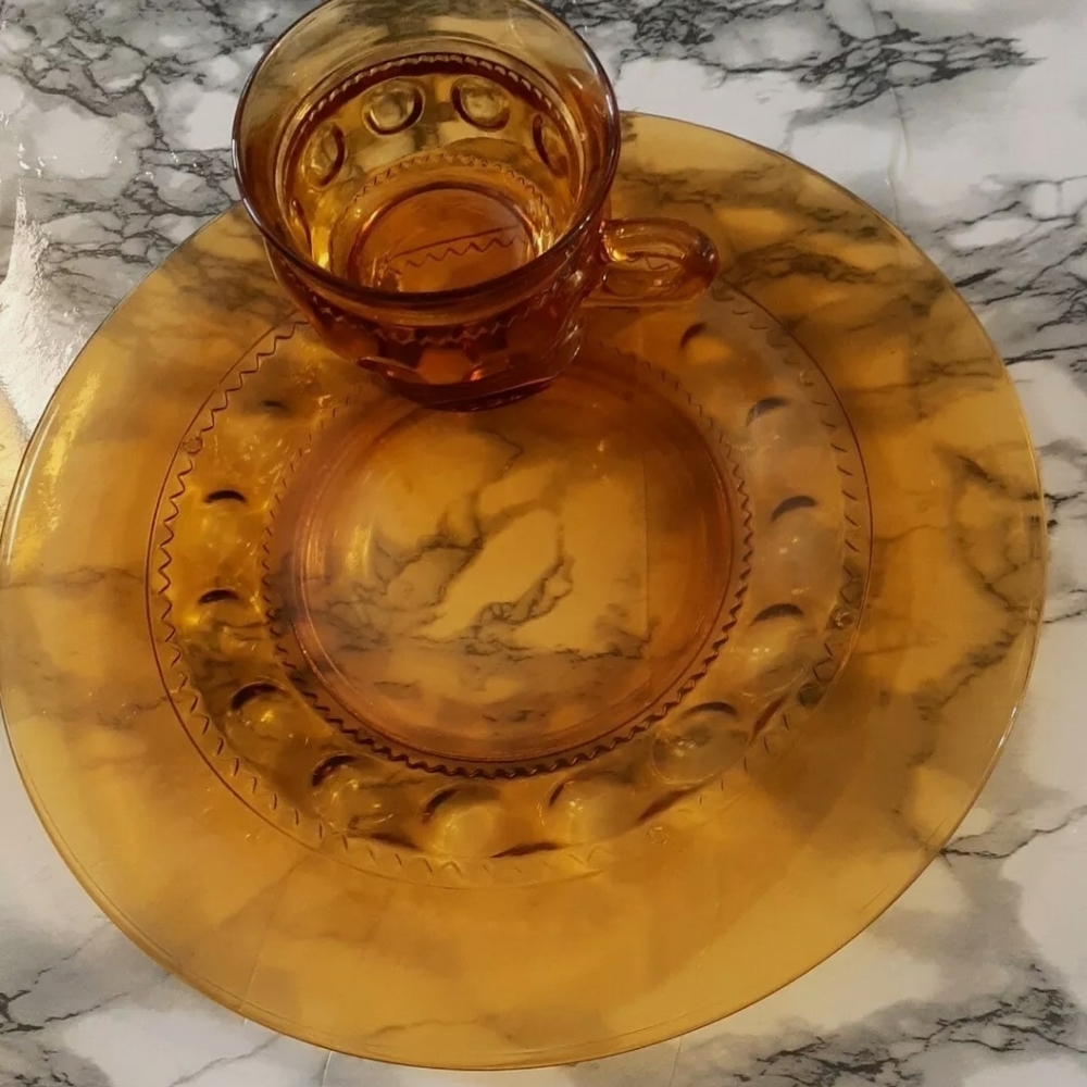 Vintage Colony 12 Piece Amber Glass Snack Set Plat